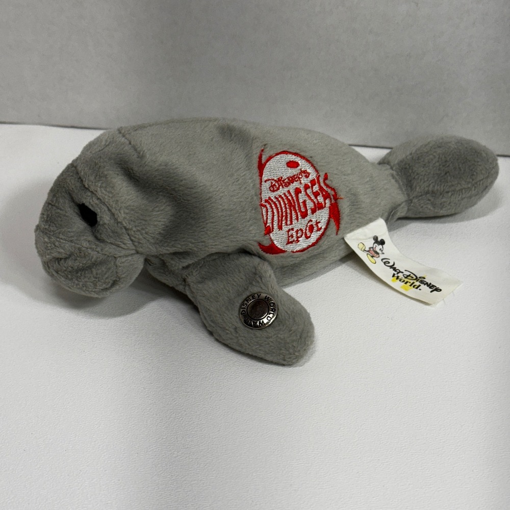 Disney Epcot Living Seas Manatee Plush Grey Bean Bag‎ Walt Disney World 8.5"